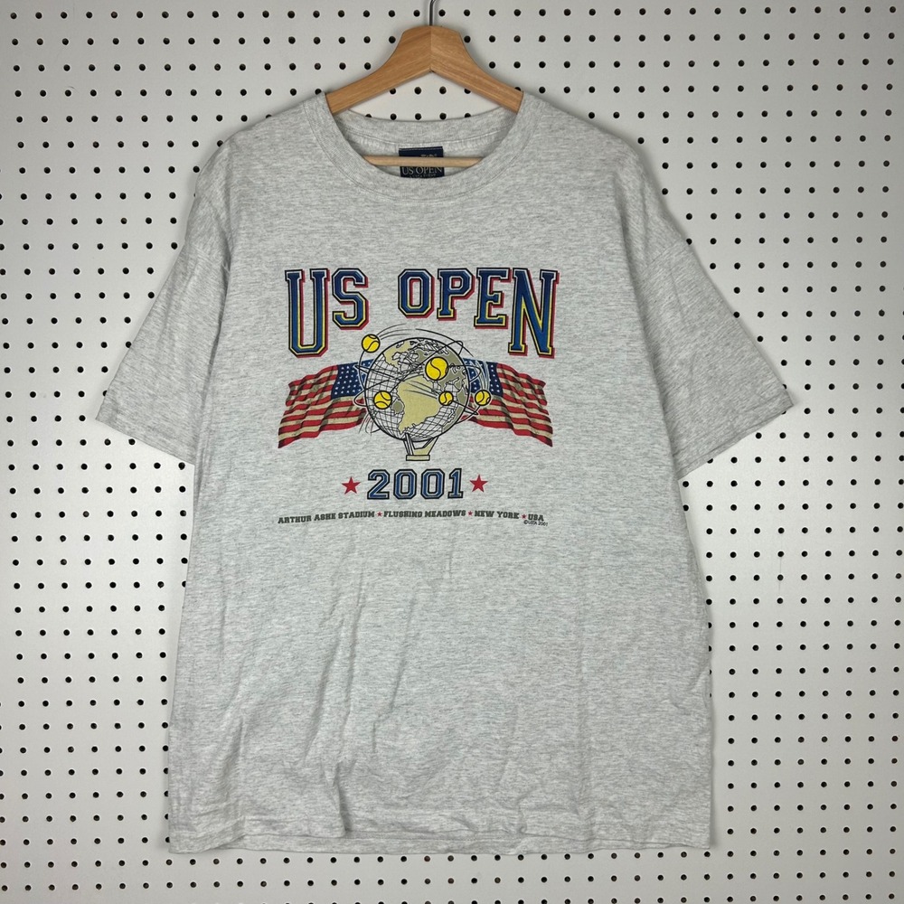 2001 US Open Tennis Arthur Ashe Stadium T Shirt Grey XL Graphic New York Y2K